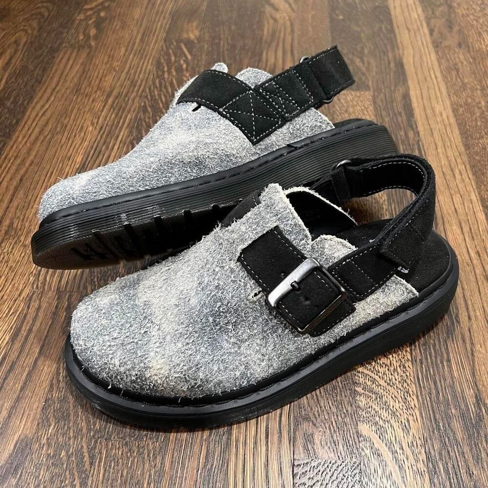 dr. martens stonewashed grey suede jorge clog slide (size 9W/ 8M)